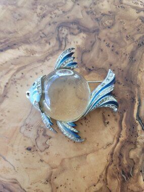 Retro Sterling, Jelly Belly, Rhinestone Fish Brooch by Coro Craft Adolf Katz